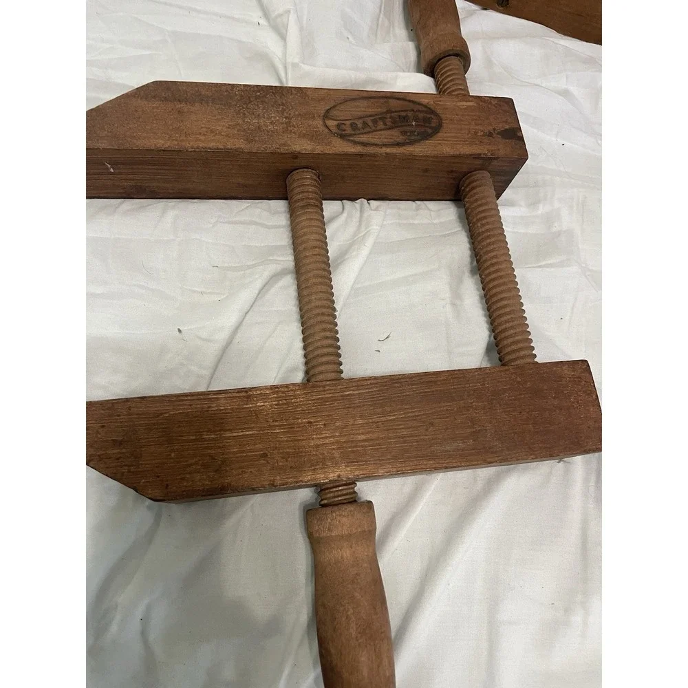Vintage Wood Clamp, Sears Craftsman Lot Of 2 With Wooden‎ Tool Carrier